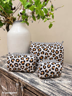 Set of 3 Makeup Bags - Striped Orange / Pink with Gold Leopards