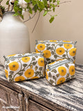 Set of 3 Makeup Bags - Yellow floral