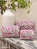 Set of 3 Makeup Bags- Pink / Green Floral