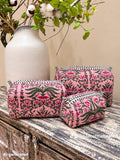 Set of 3 Makeup Bags - Pink floral
