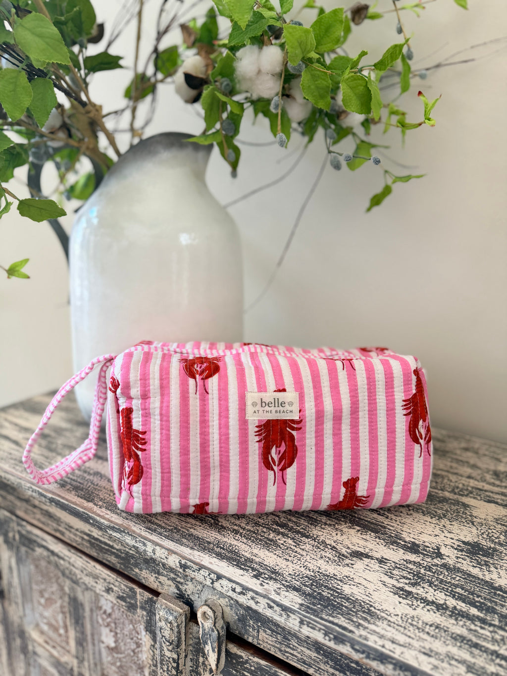 Hair Tool Bags - Pink White Stripe Lobster