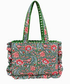 Green Floral Ruffle Tote