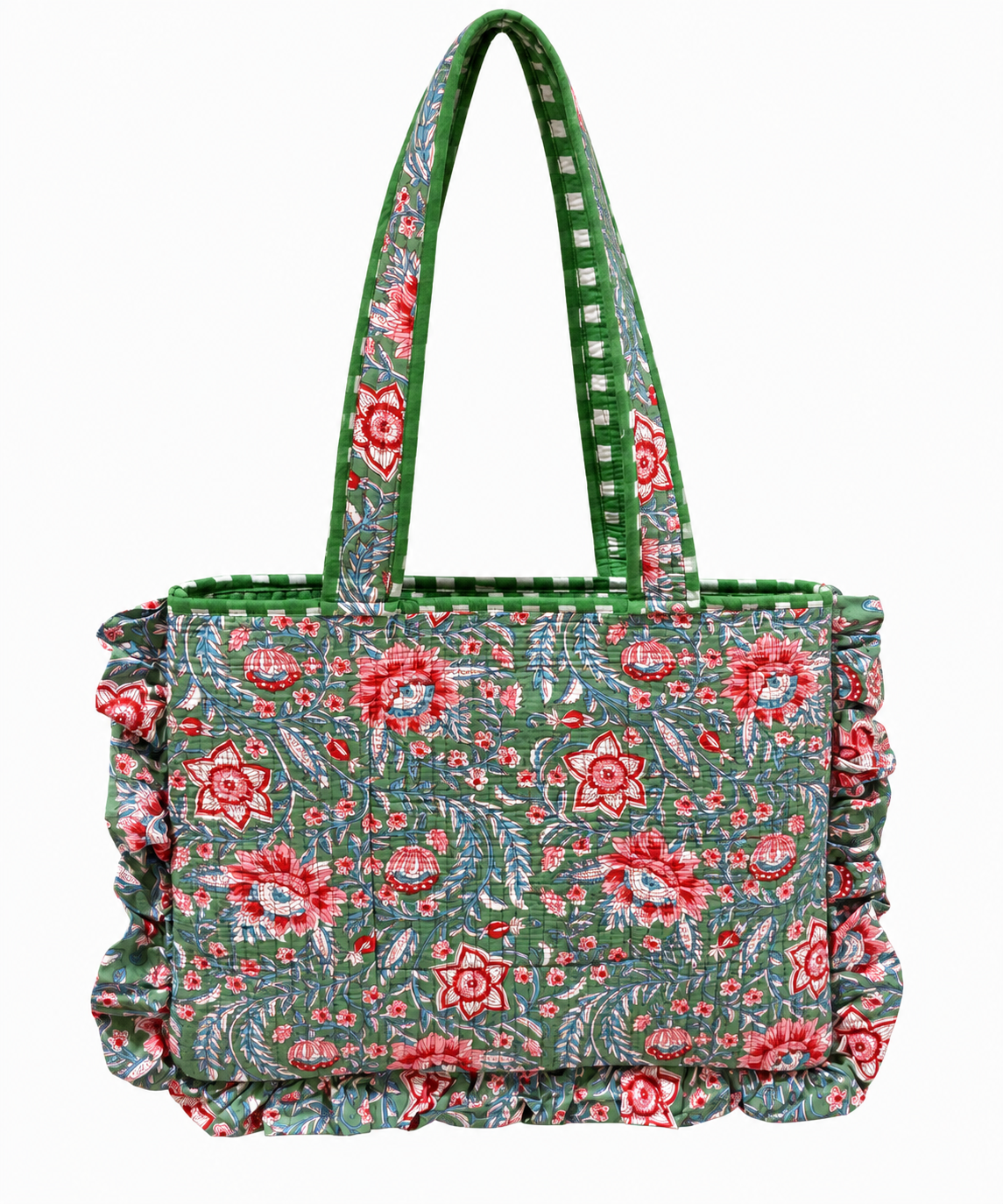 Green Floral Ruffle Tote
