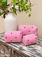 Set of 3 Makeup Bags - Striped Orange / Pink with Gold Leopards
