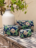 Set of 3 Makeup Bags - Striped Orange / Pink with Gold Leopards