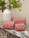 Set of 3 Makeup Bags - Peach Floral