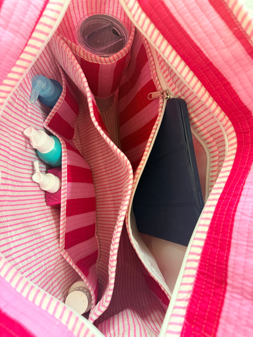 Maxi Compartment Tote - Pink Stripe