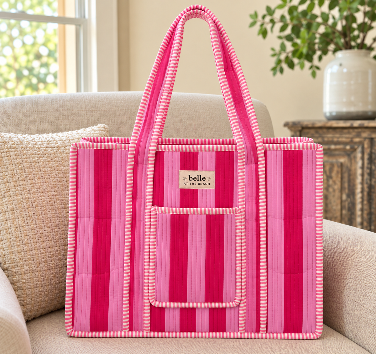 Maxi Compartment Tote - Pink Stripe