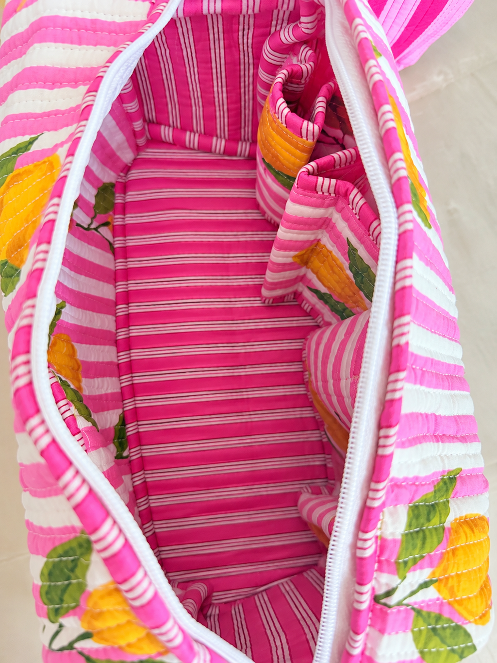 Hair Tool Bags - Pink / White Striped Lemons