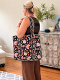 Black floral - Large Tote Bag