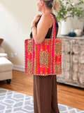 Orange Stripe Leopard - Large Tote Bag