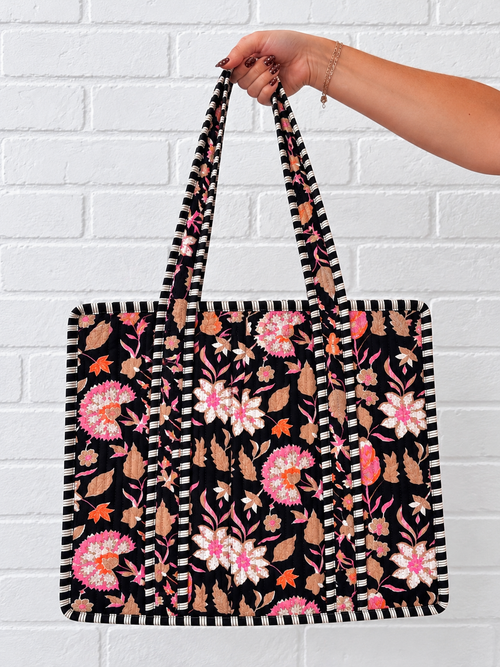 Black floral - Large Tote Bag