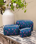 Blue Floral Makeup Bags (Set of 3)