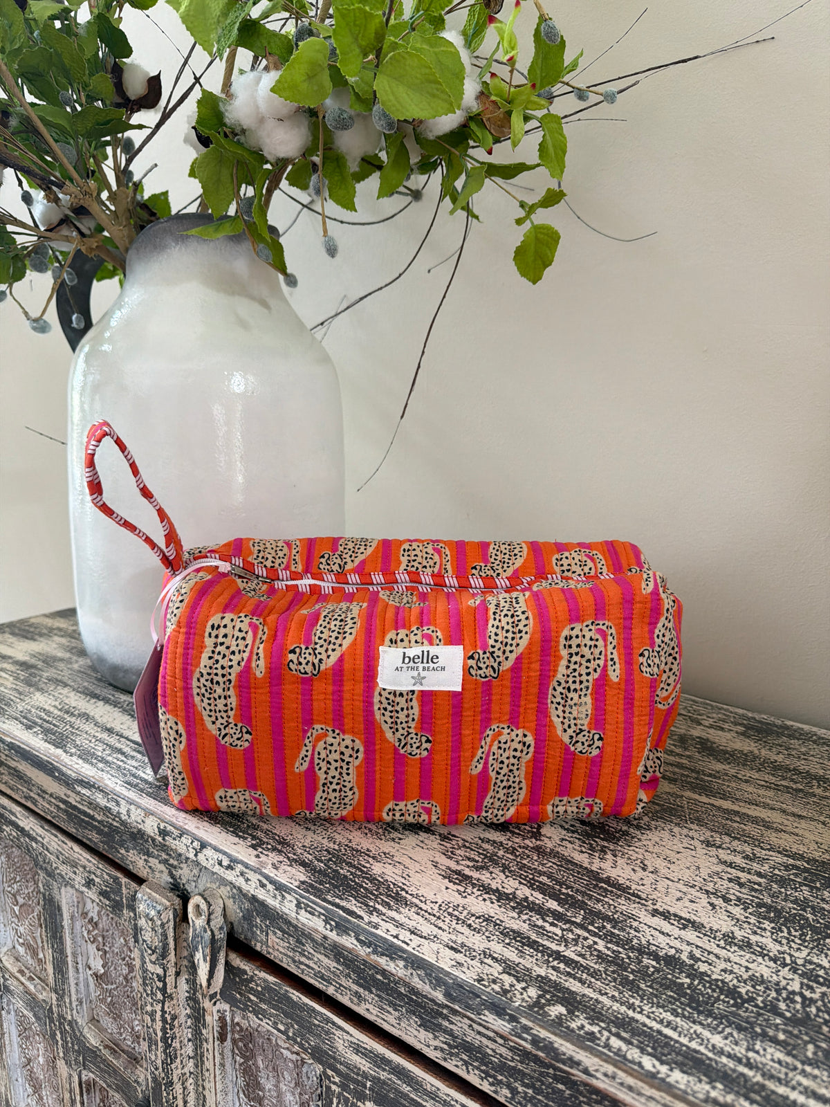 Hair Tool Bags - Orange / Pink Striped Leopard