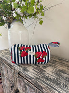 Hair Tool Bags - Black / White Stripe Strawberries